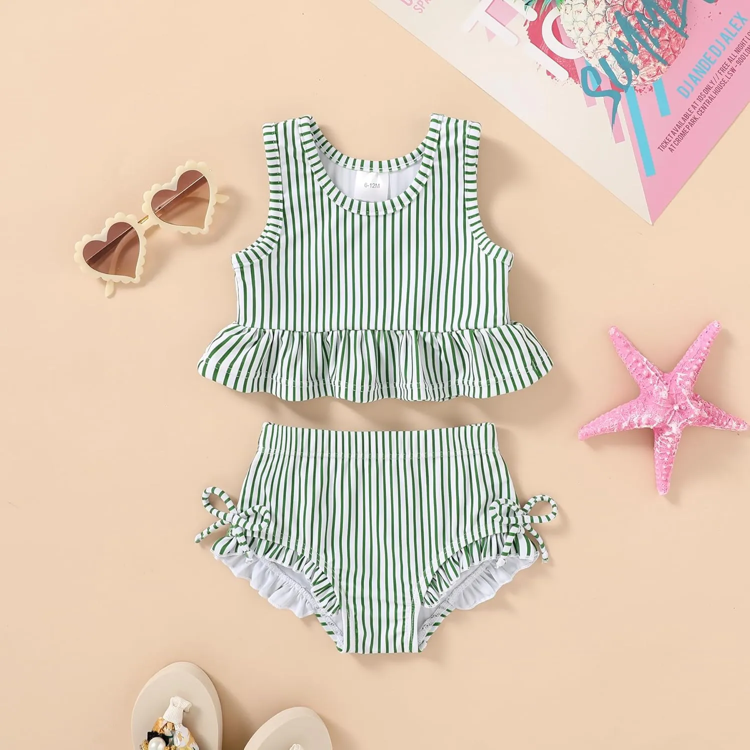 HAPPYMA Baby Swimsuit Toddler Girl Bathing Suit Summer Stripe Bikini Set Beach Two Piece Swim Wear