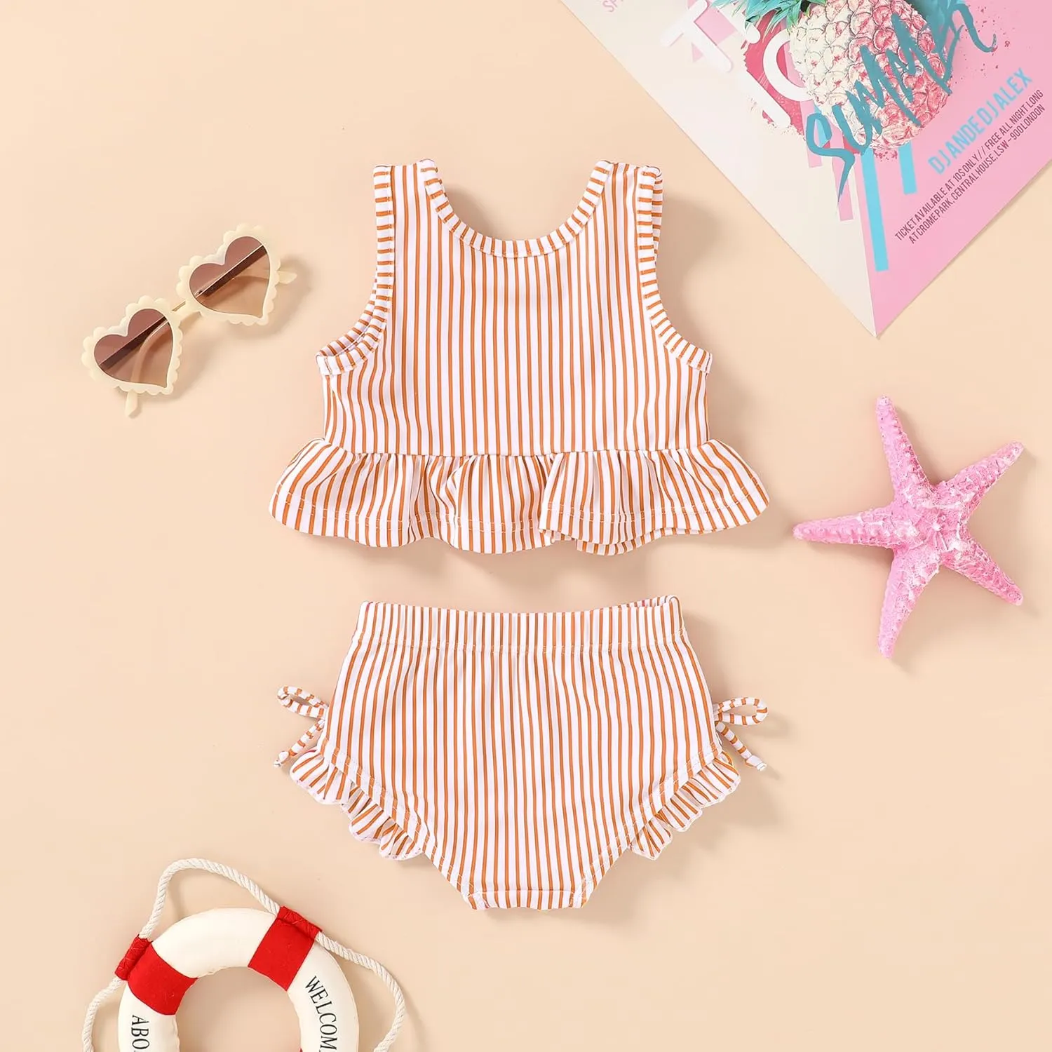 HAPPYMA Baby Swimsuit Toddler Girl Bathing Suit Summer Stripe Bikini Set Beach Two Piece Swim Wear