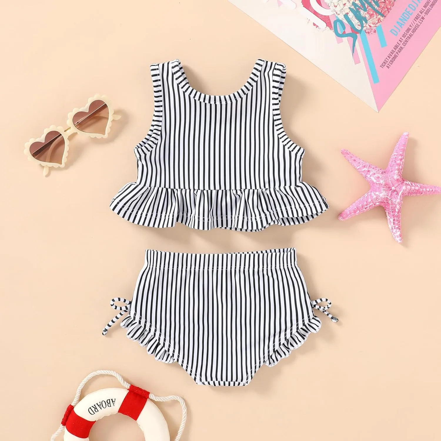 HAPPYMA Baby Swimsuit Toddler Girl Bathing Suit Summer Stripe Bikini Set Beach Two Piece Swim Wear