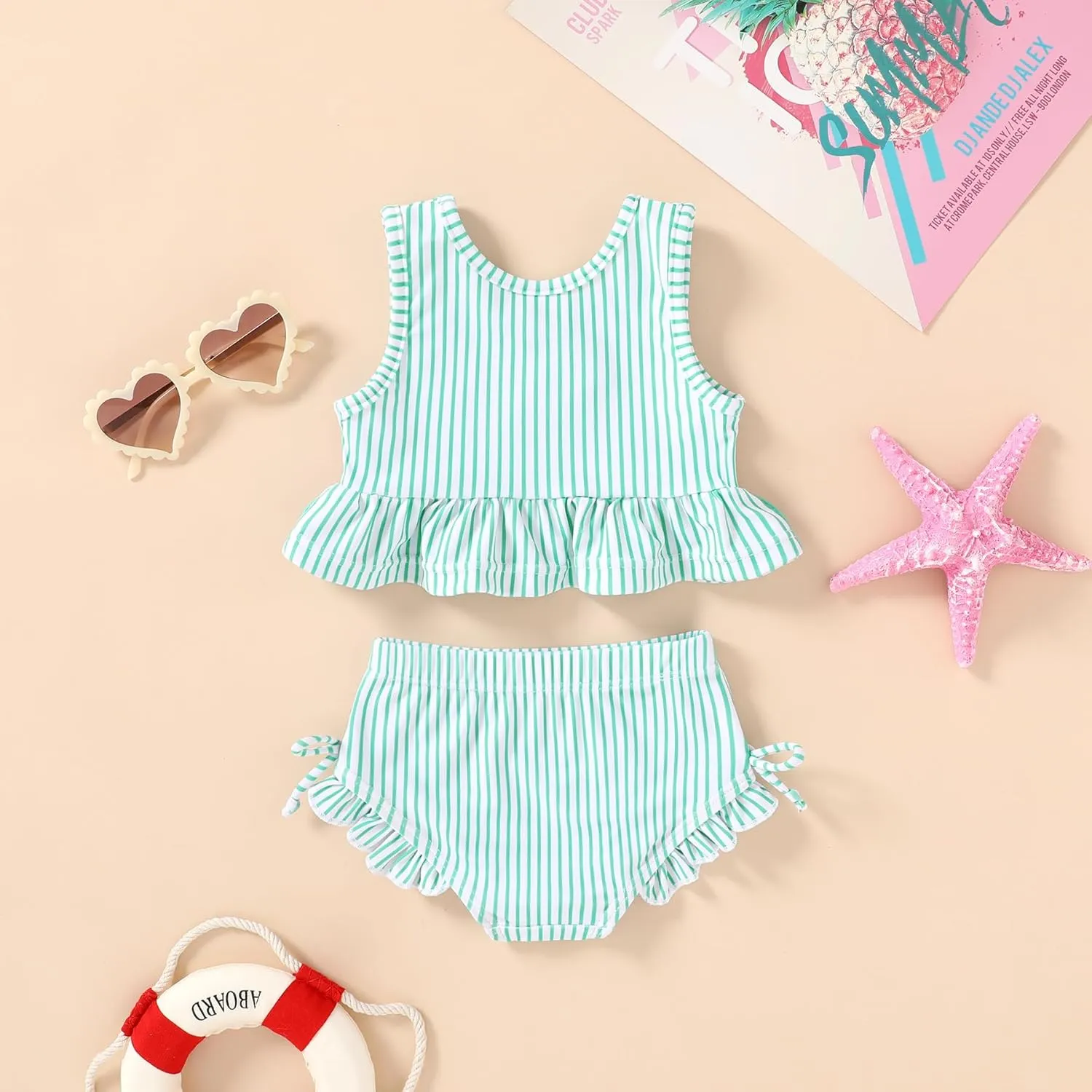 HAPPYMA Baby Swimsuit Toddler Girl Bathing Suit Summer Stripe Bikini Set Beach Two Piece Swim Wear