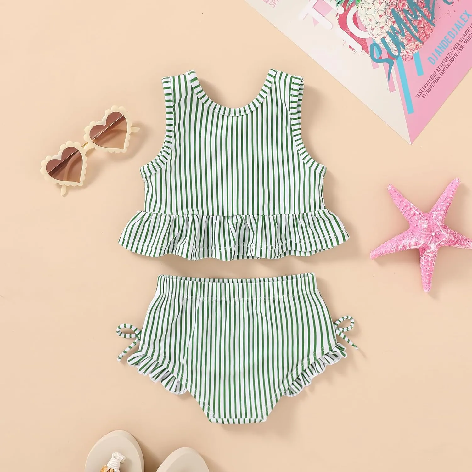 HAPPYMA Baby Swimsuit Toddler Girl Bathing Suit Summer Stripe Bikini Set Beach Two Piece Swim Wear