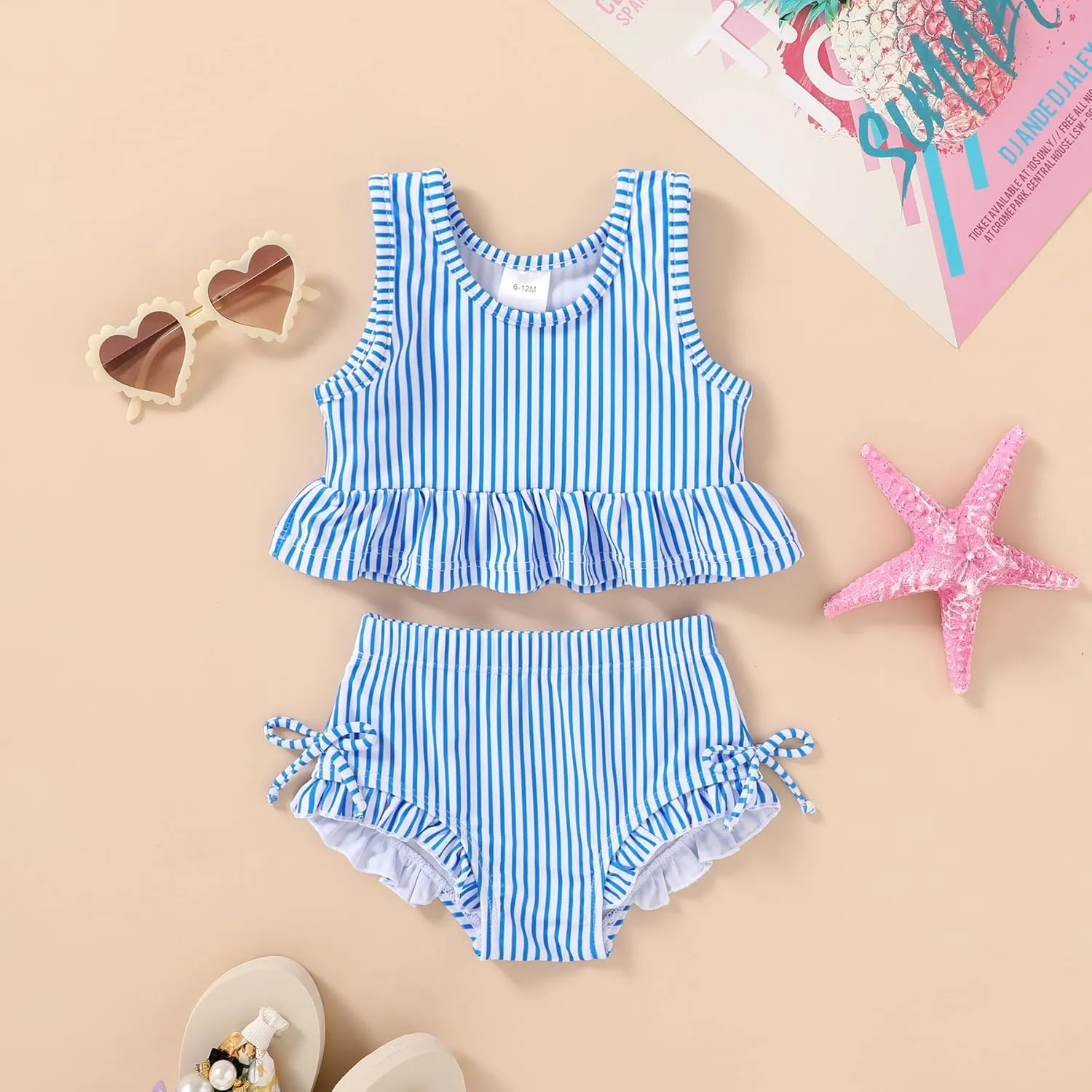 HAPPYMA Baby Swimsuit Toddler Girl Bathing Suit Summer Stripe Bikini Set Beach Two Piece Swim Wear