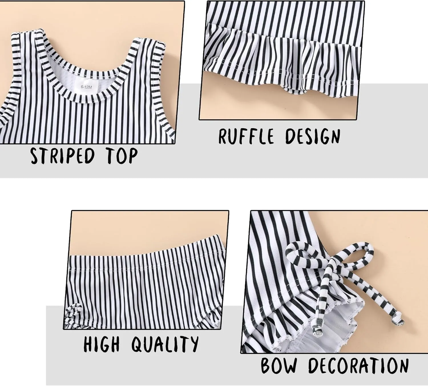 HAPPYMA Baby Swimsuit Toddler Girl Bathing Suit Summer Stripe Bikini Set Beach Two Piece Swim Wear