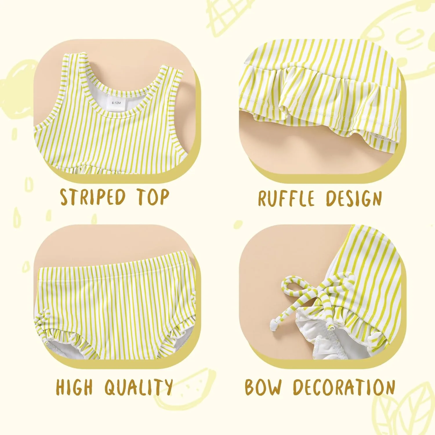 HAPPYMA Baby Swimsuit Toddler Girl Bathing Suit Summer Stripe Bikini Set Beach Two Piece Swim Wear