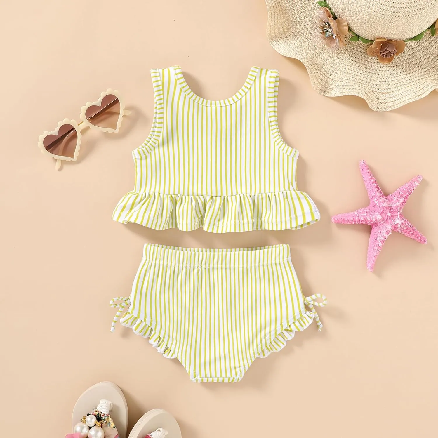 HAPPYMA Baby Swimsuit Toddler Girl Bathing Suit Summer Stripe Bikini Set Beach Two Piece Swim Wear