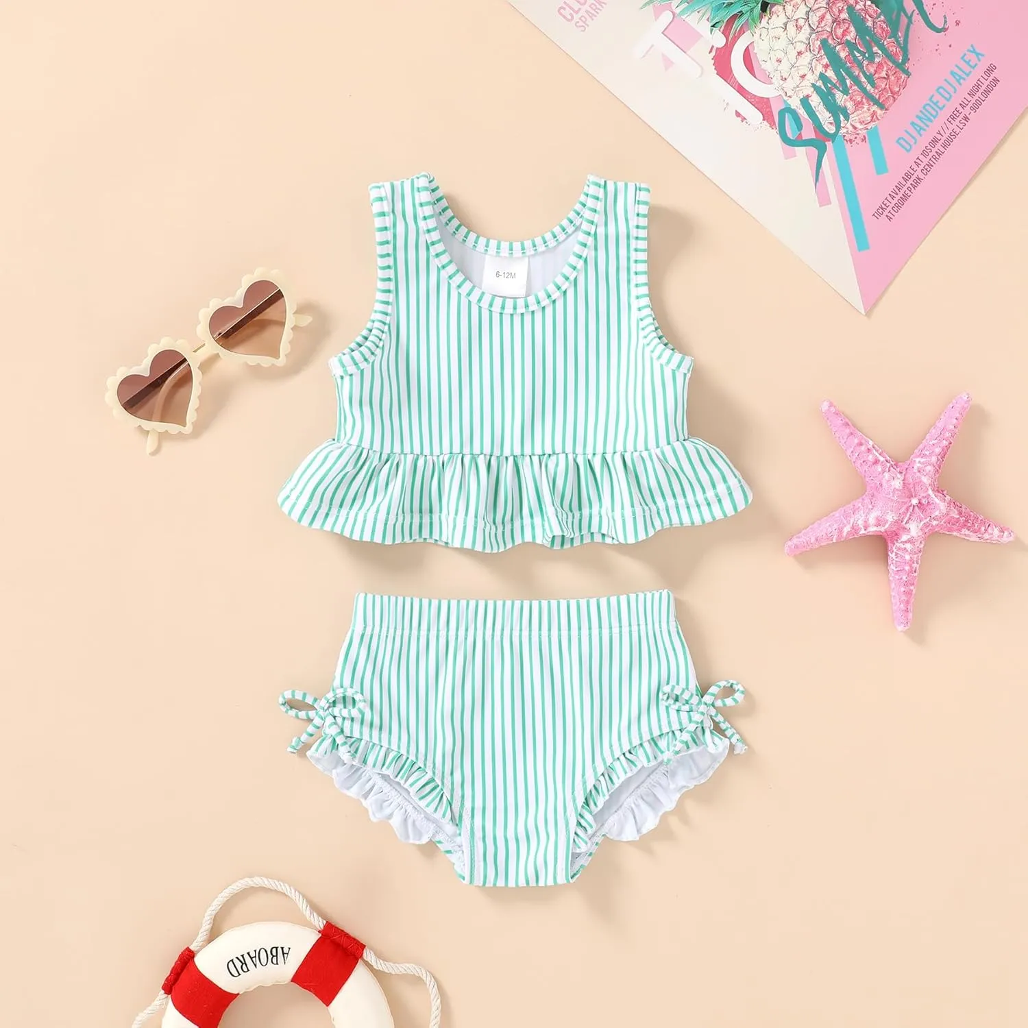 HAPPYMA Baby Swimsuit Toddler Girl Bathing Suit Summer Stripe Bikini Set Beach Two Piece Swim Wear