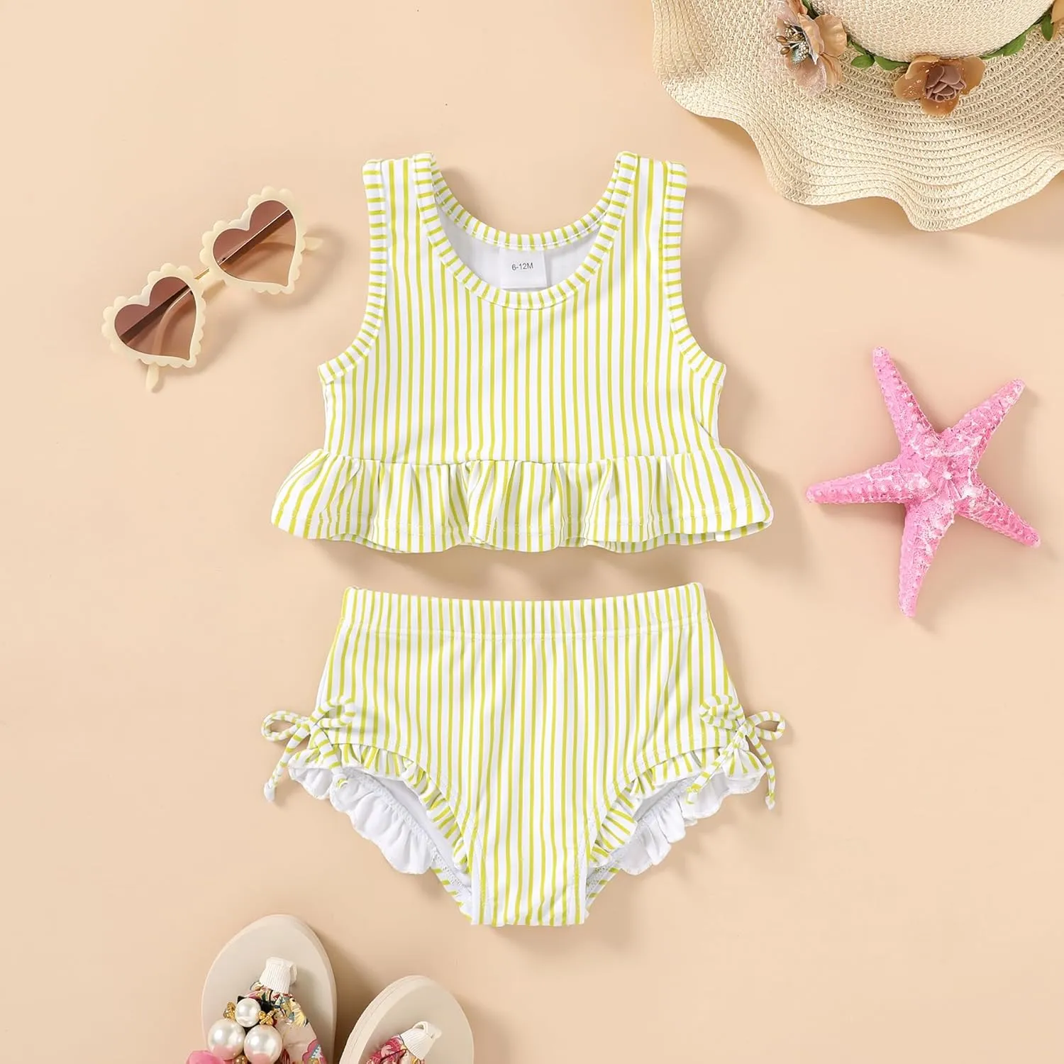 HAPPYMA Baby Swimsuit Toddler Girl Bathing Suit Summer Stripe Bikini Set Beach Two Piece Swim Wear