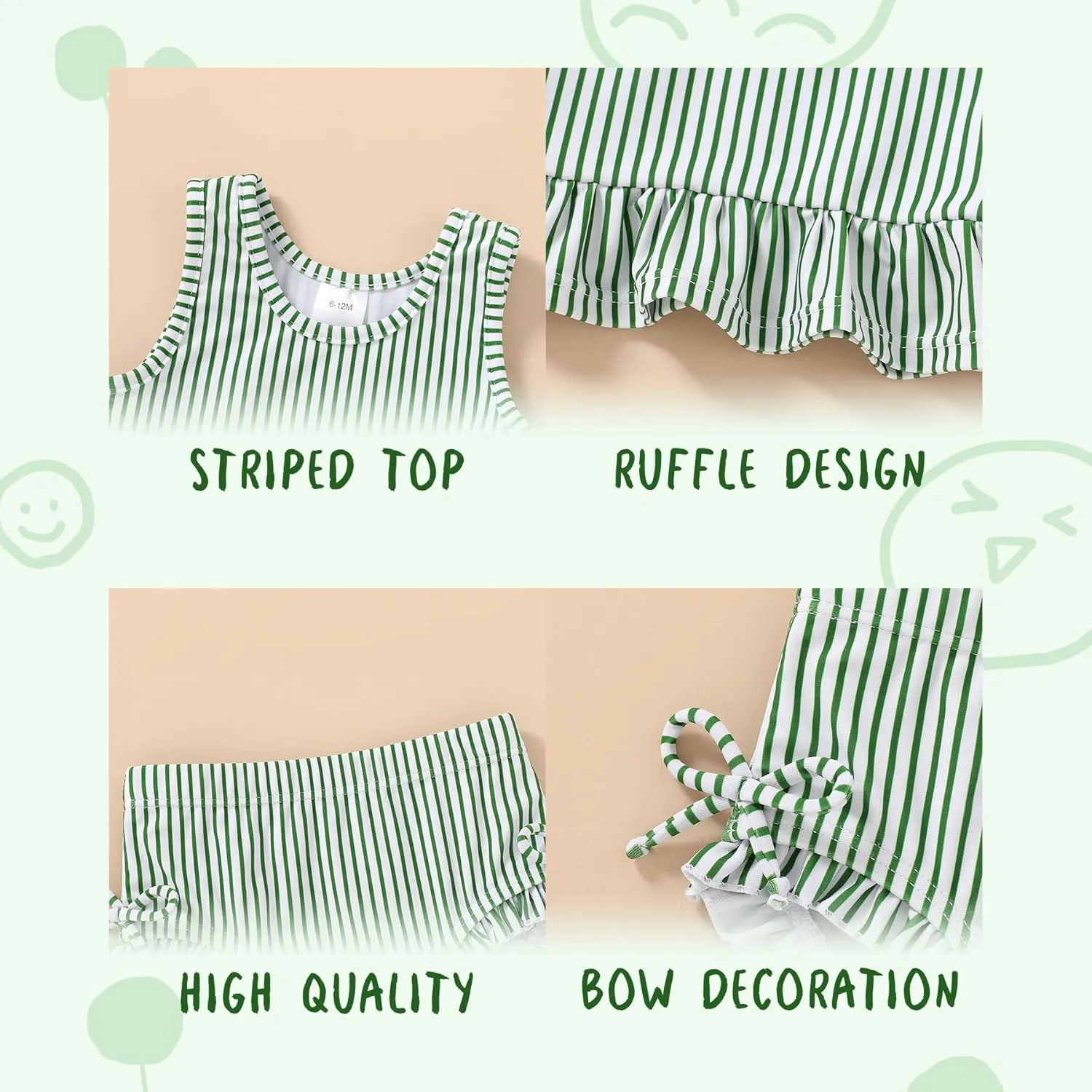 HAPPYMA Baby Swimsuit Toddler Girl Bathing Suit Summer Stripe Bikini Set Beach Two Piece Swim Wear