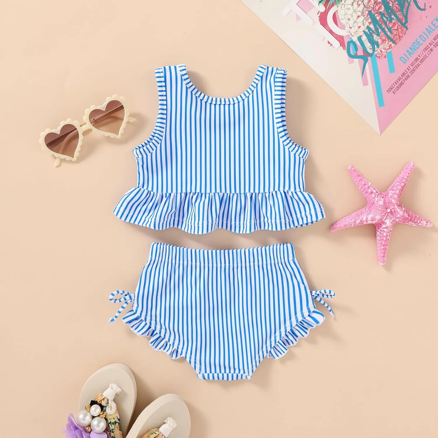 HAPPYMA Baby Swimsuit Toddler Girl Bathing Suit Summer Stripe Bikini Set Beach Two Piece Swim Wear
