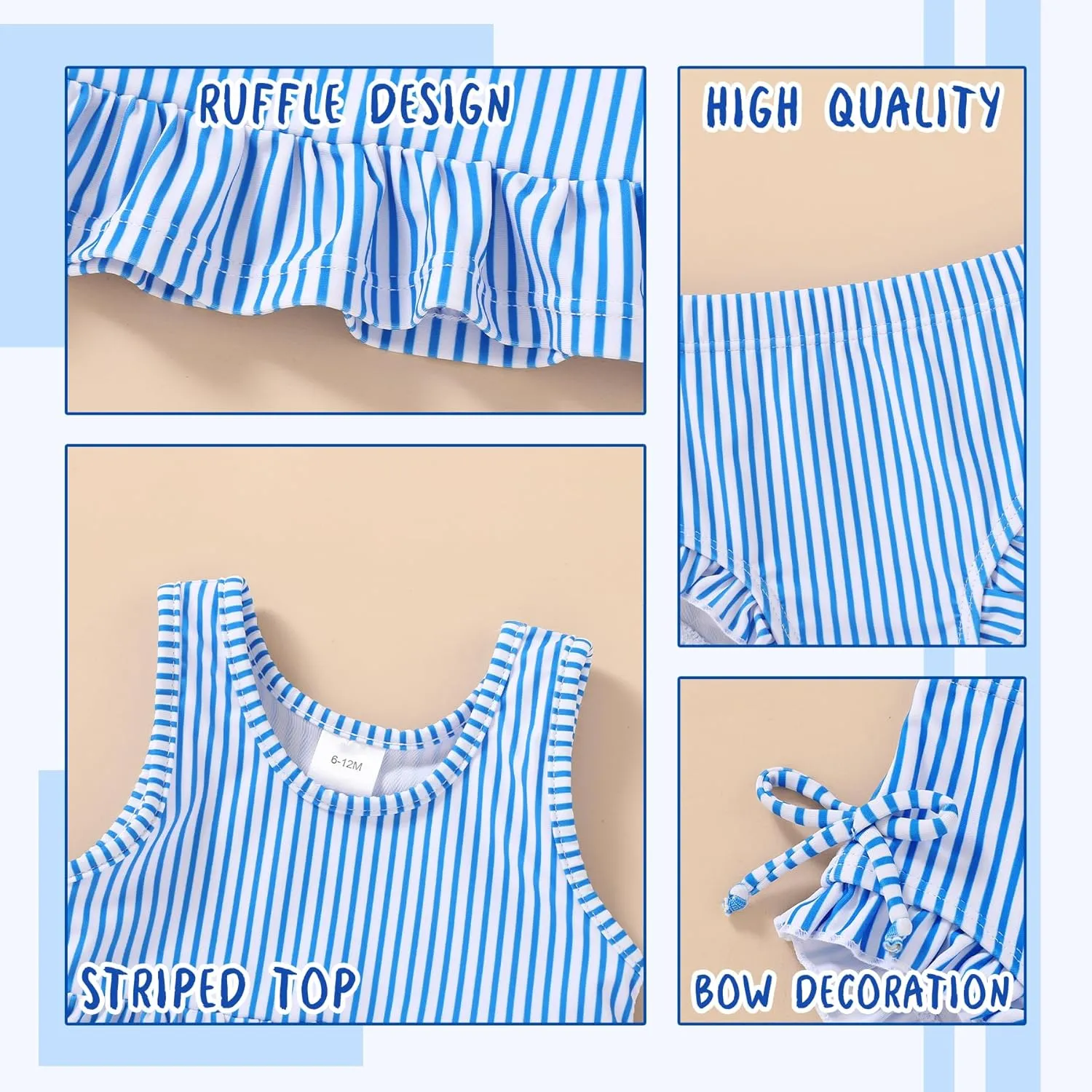 HAPPYMA Baby Swimsuit Toddler Girl Bathing Suit Summer Stripe Bikini Set Beach Two Piece Swim Wear