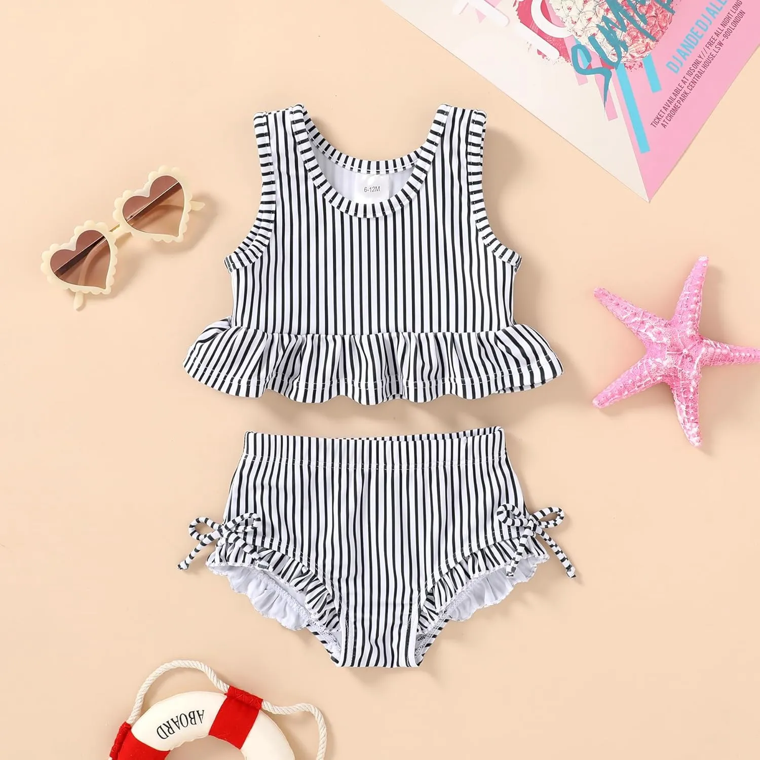 HAPPYMA Baby Swimsuit Toddler Girl Bathing Suit Summer Stripe Bikini Set Beach Two Piece Swim Wear