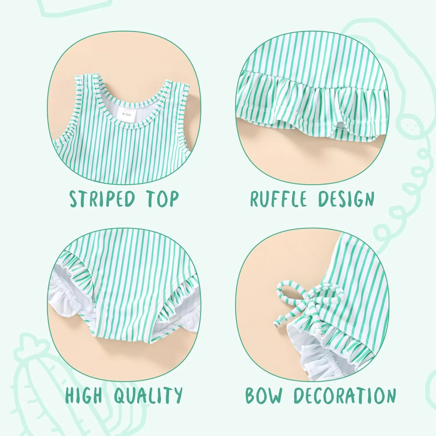 HAPPYMA Baby Swimsuit Toddler Girl Bathing Suit Summer Stripe Bikini Set Beach Two Piece Swim Wear