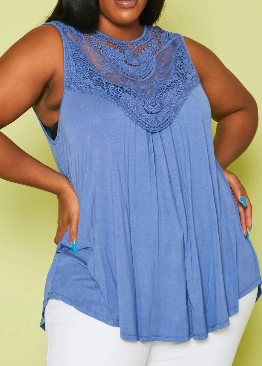 Hi Curvy Plus Size Women Lace Hem Flare Tank Top