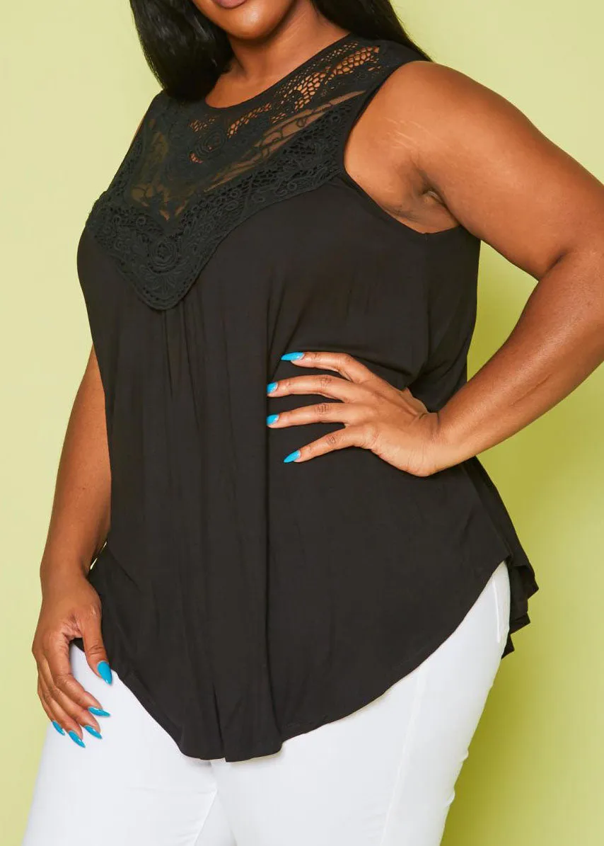 Hi Curvy Plus Size Women Lace Hem Flare Tank Top