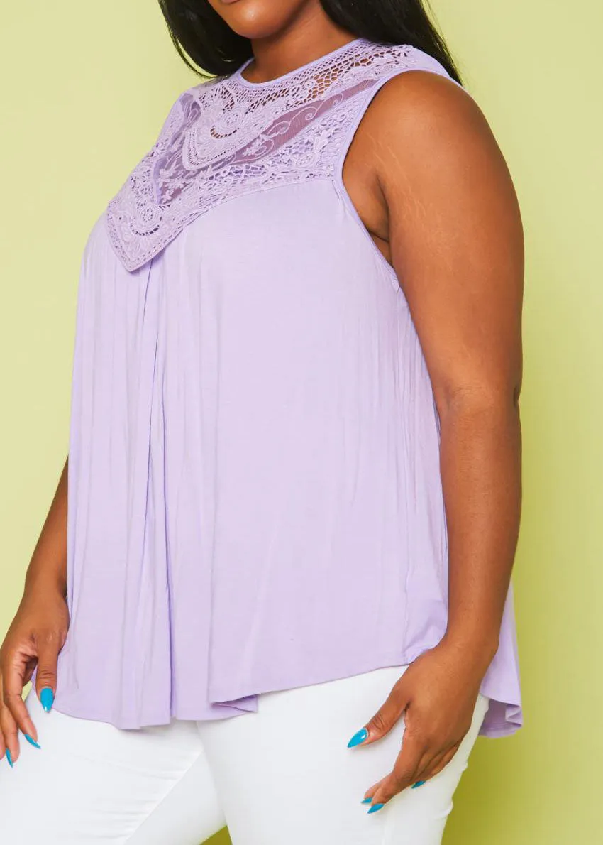 Hi Curvy Plus Size Women Lace Hem Flare Tank Top