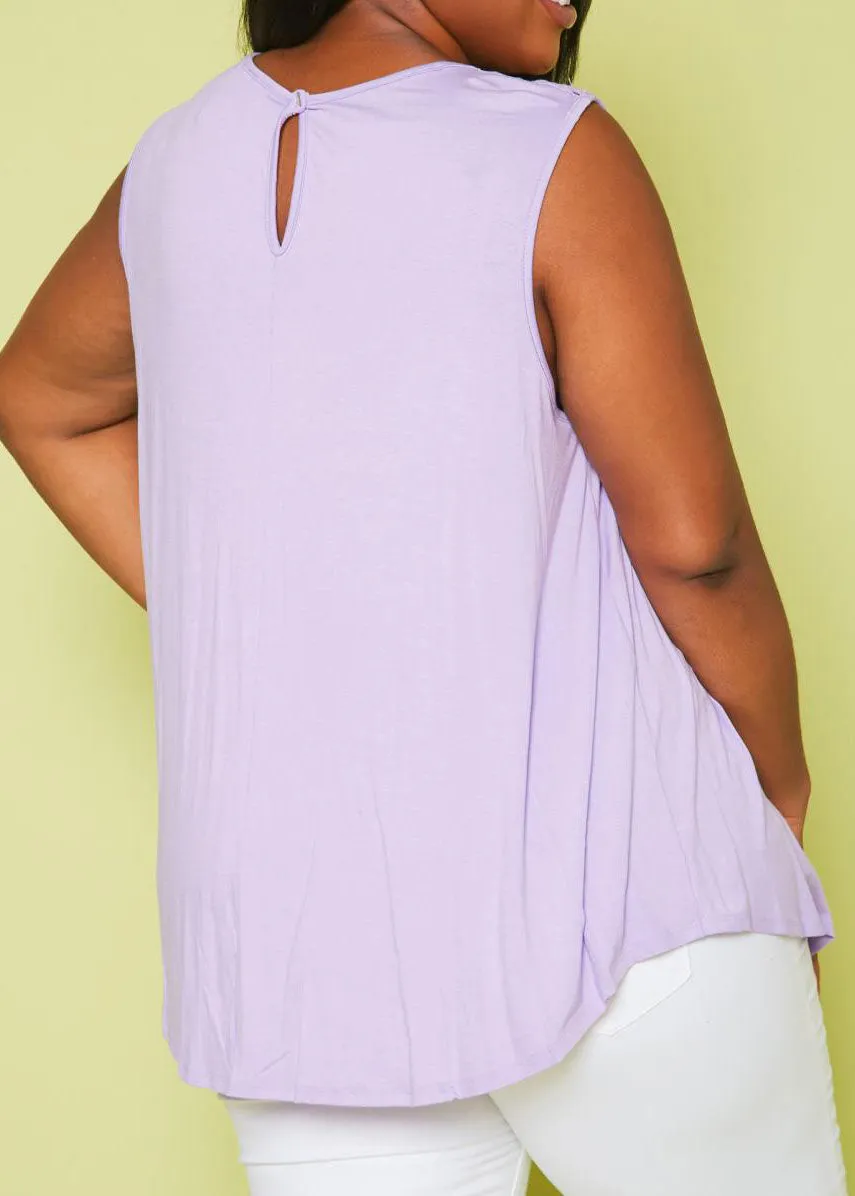 Hi Curvy Plus Size Women Lace Hem Flare Tank Top