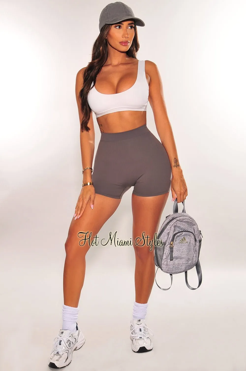 HMS Fit: Gray High Waist Scrunch Butt Shorts