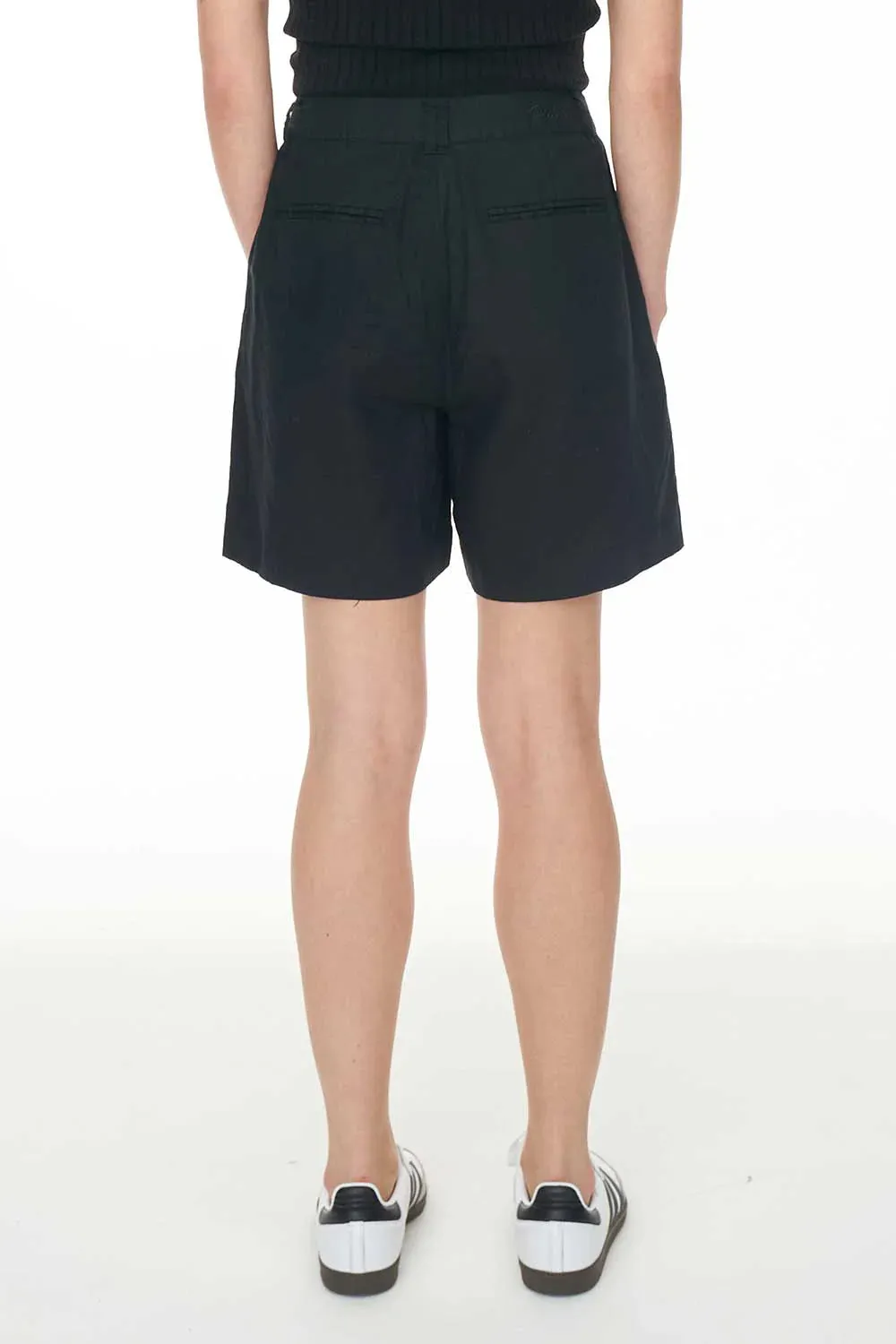 Huffer Lin-In Longline Pleat Short Black
