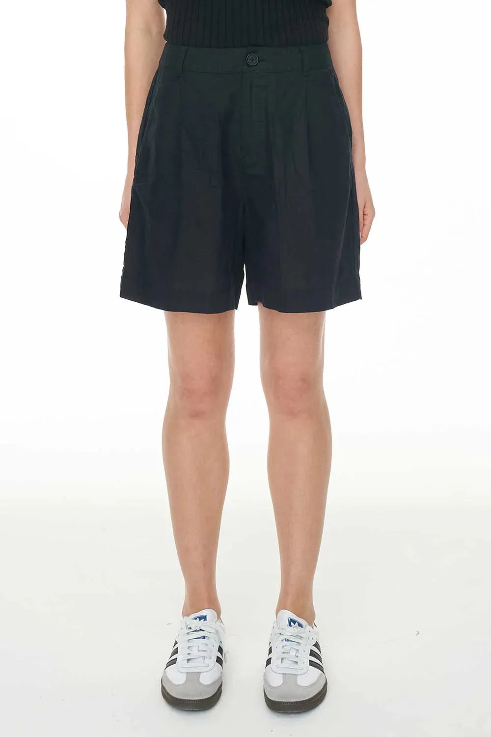 Huffer Lin-In Longline Pleat Short Black