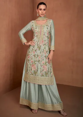 Impressive Olive Green Chinon Palazzo Suit
