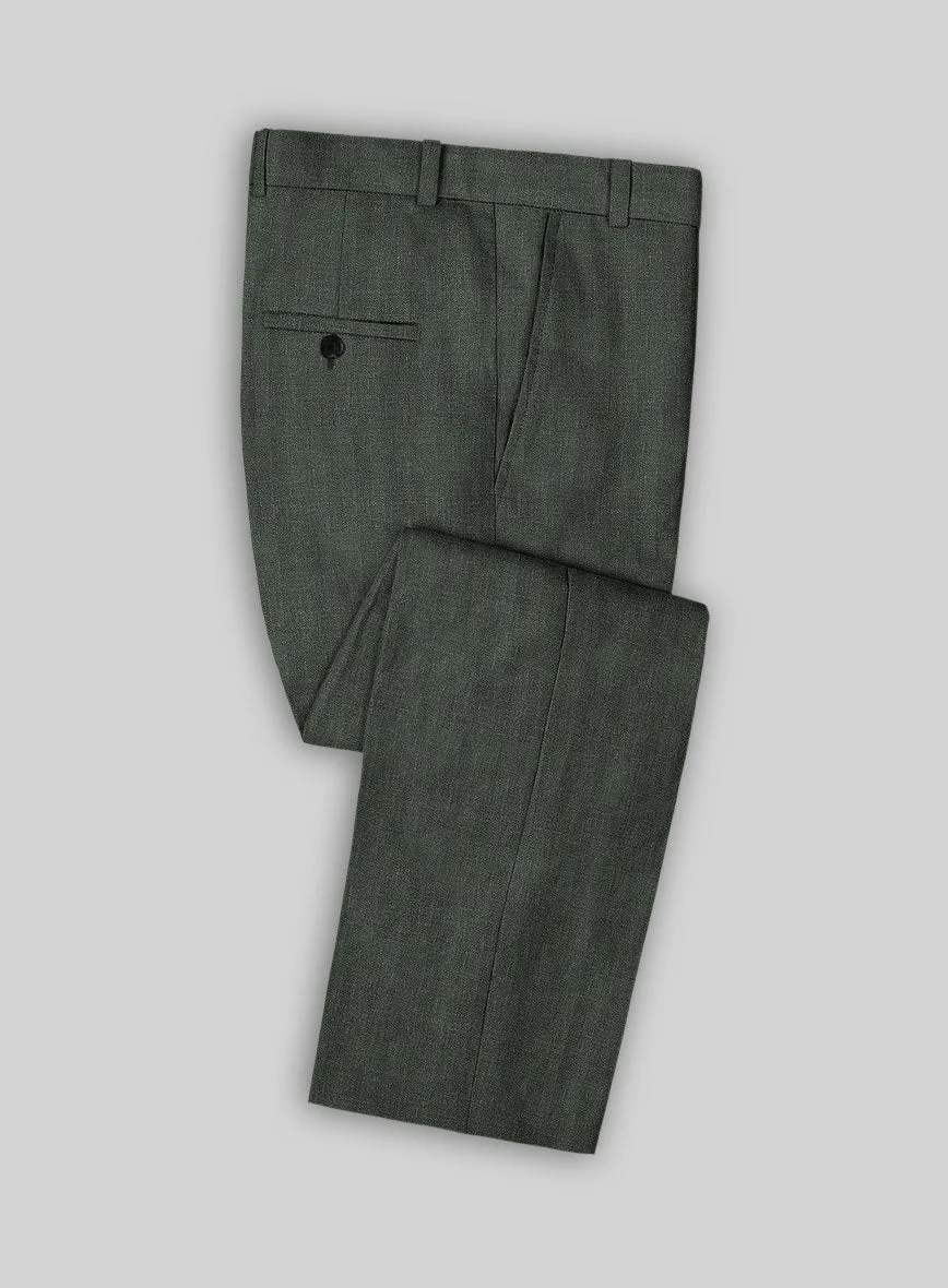 Italian Prato Olive Green Herringbone Linen Suit