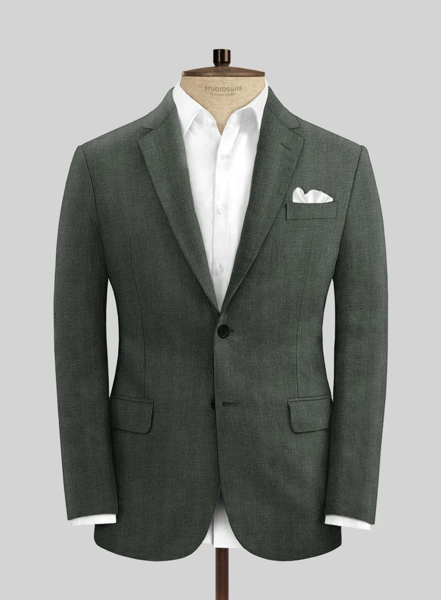Italian Prato Olive Green Herringbone Linen Suit