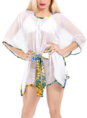 LA LEELA Women's Swimwear Cover-Ups Beach Kaftan Dress US 14-24W White_Y272