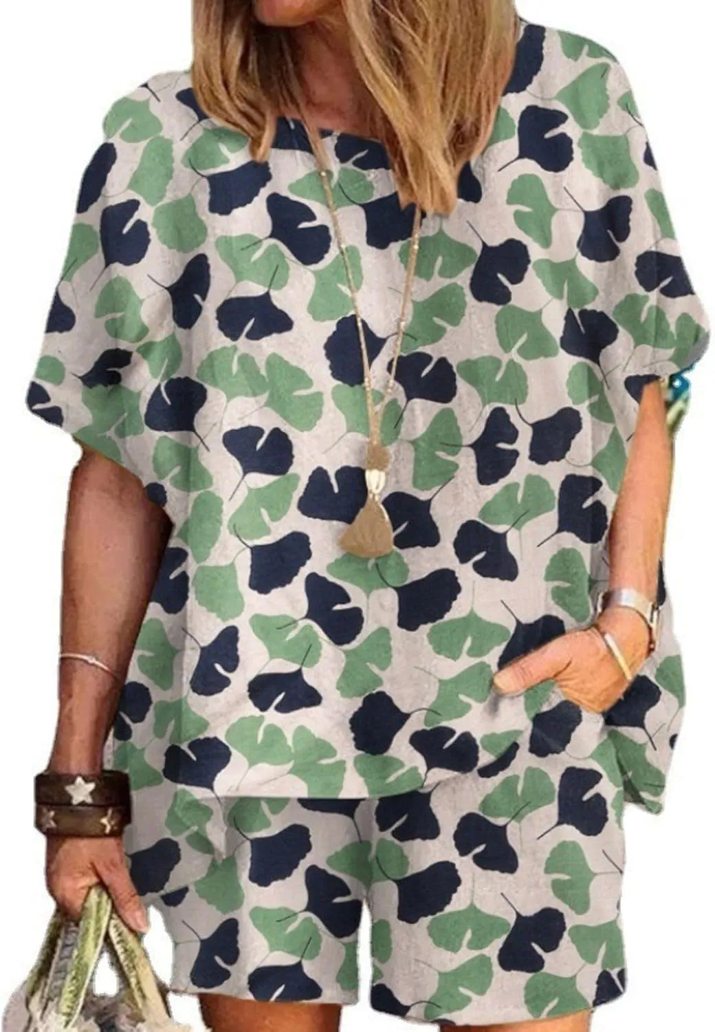 Linen Short Sets for Women 2 Piece Linen Outfits Linen Short Suits Summer Short Sleeve Linen Shirts Linen Shorts Sets