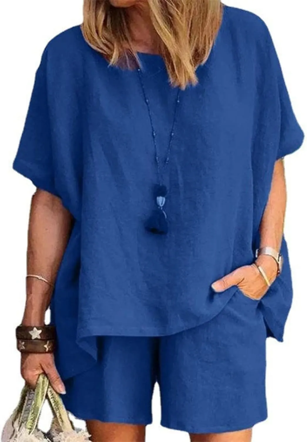 Linen Short Sets for Women 2 Piece Linen Outfits Linen Short Suits Summer Short Sleeve Linen Shirts Linen Shorts Sets