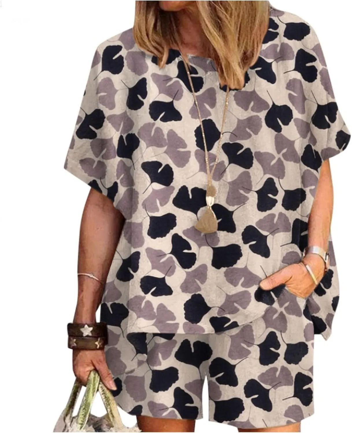 Linen Short Sets for Women 2 Piece Linen Outfits Linen Short Suits Summer Short Sleeve Linen Shirts Linen Shorts Sets