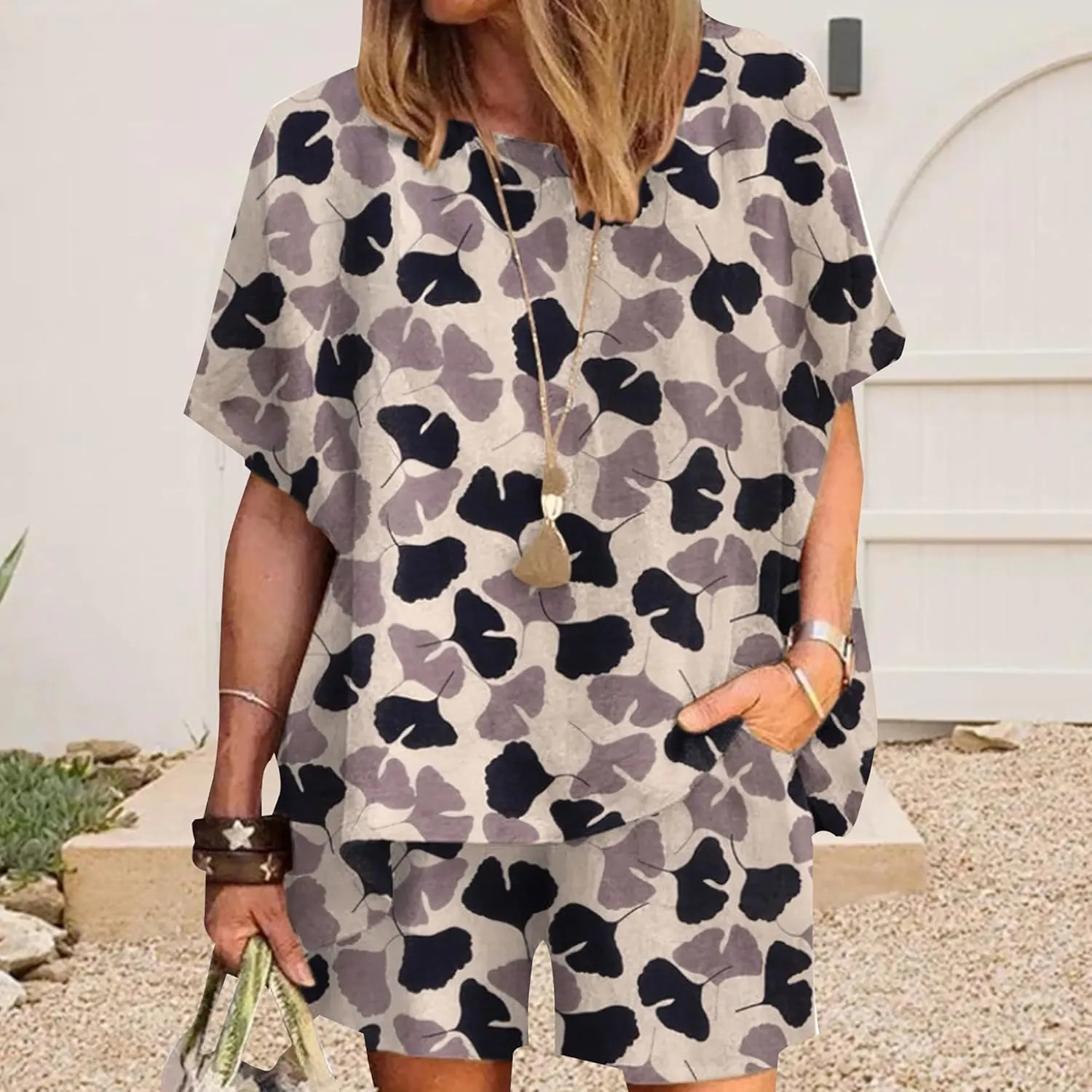 Linen Short Sets for Women 2 Piece Linen Outfits Linen Short Suits Summer Short Sleeve Linen Shirts Linen Shorts Sets