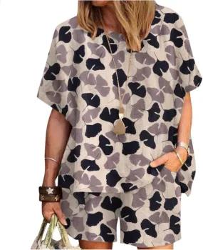 Linen Short Sets for Women 2 Piece Linen Outfits Linen Short Suits Summer Short Sleeve Linen Shirts Linen Shorts Sets