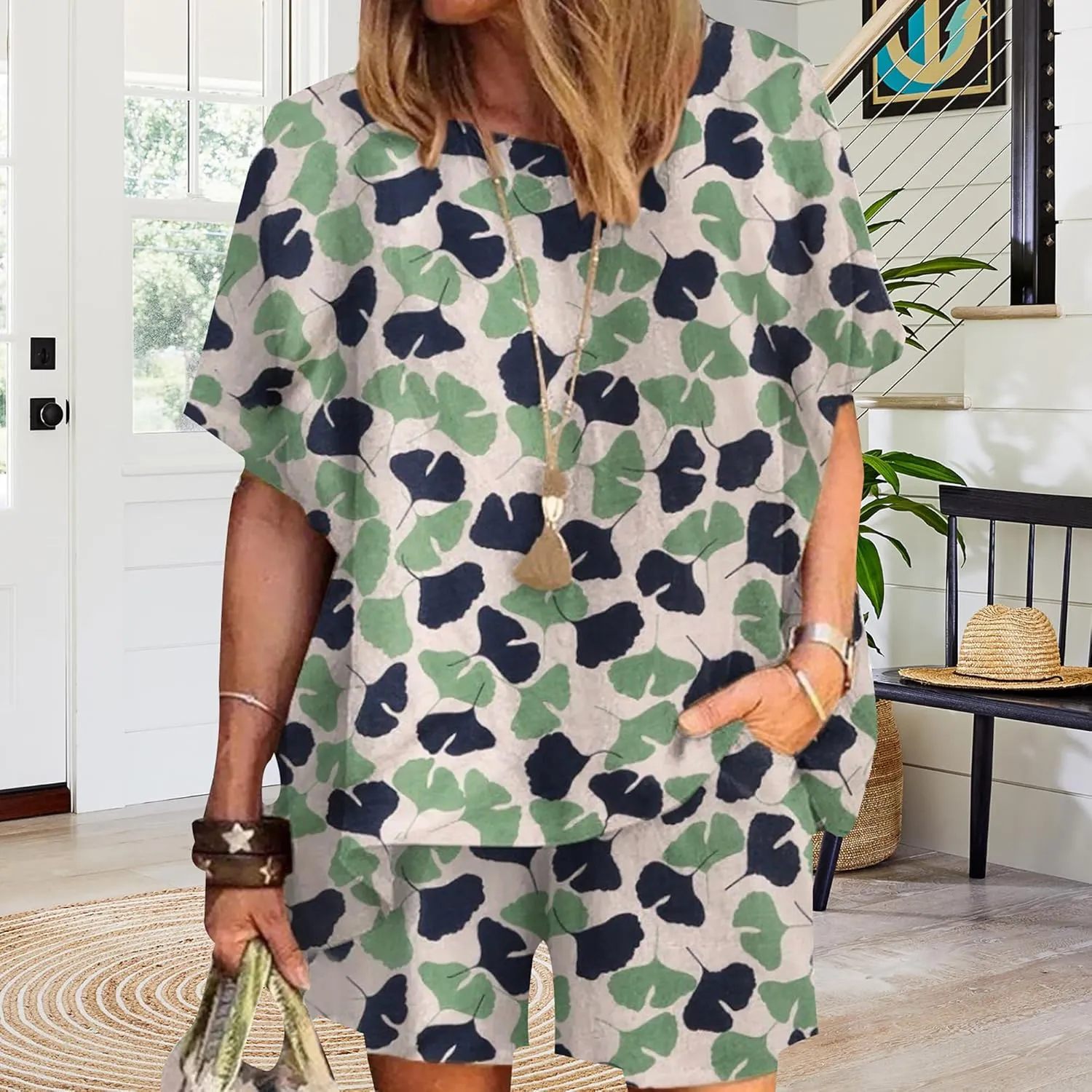 Linen Short Sets for Women 2 Piece Linen Outfits Linen Short Suits Summer Short Sleeve Linen Shirts Linen Shorts Sets
