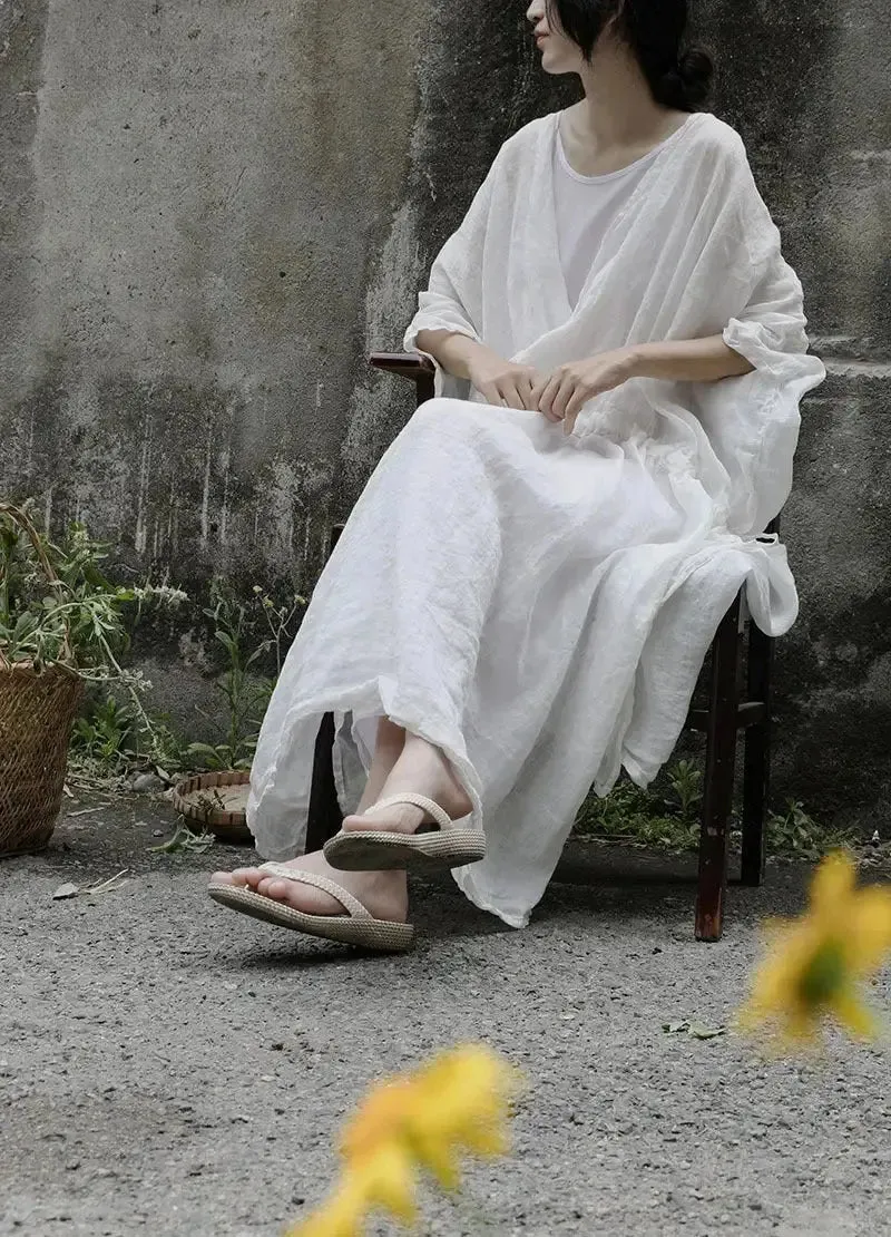 Linen Summer Dress with Asymmetrical Hem - Summer Chic