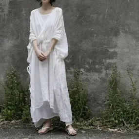 Linen Summer Dress with Asymmetrical Hem - Summer Chic