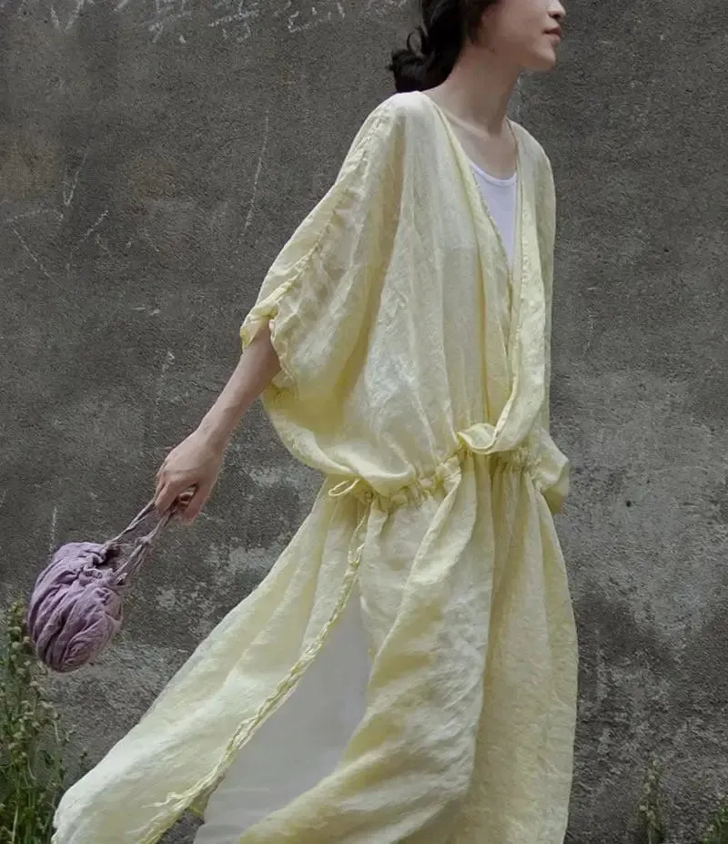 Linen Summer Dress with Asymmetrical Hem - Summer Chic