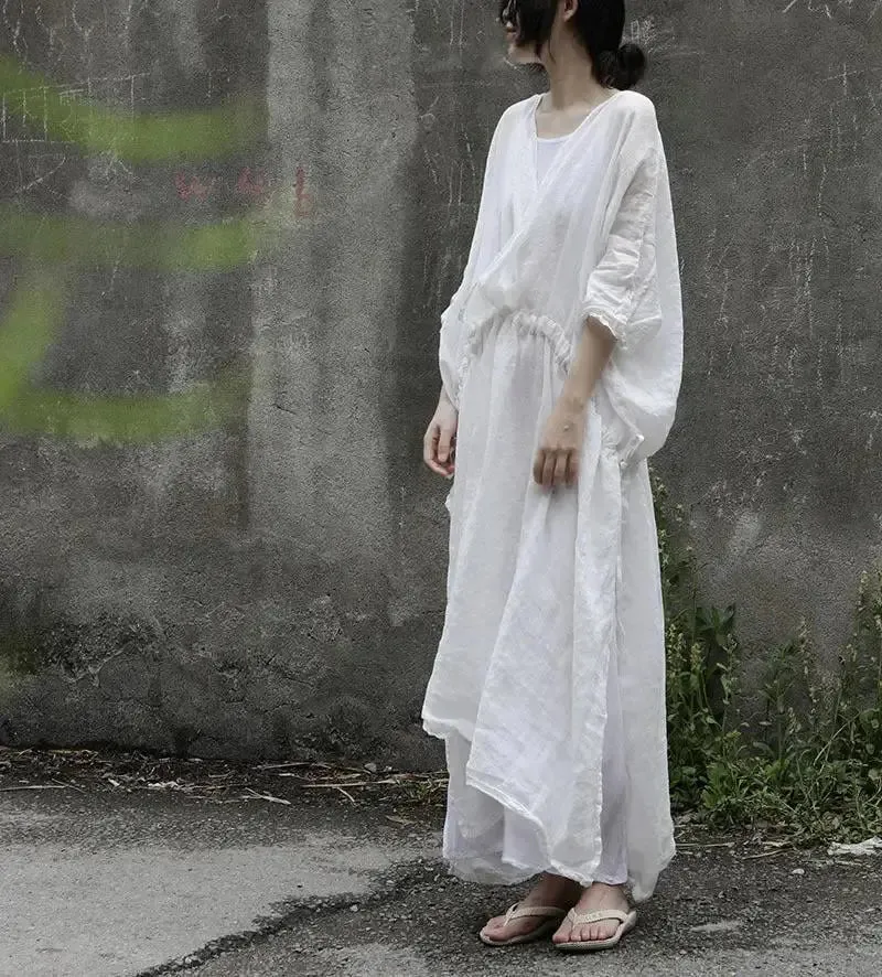 Linen Summer Dress with Asymmetrical Hem - Summer Chic