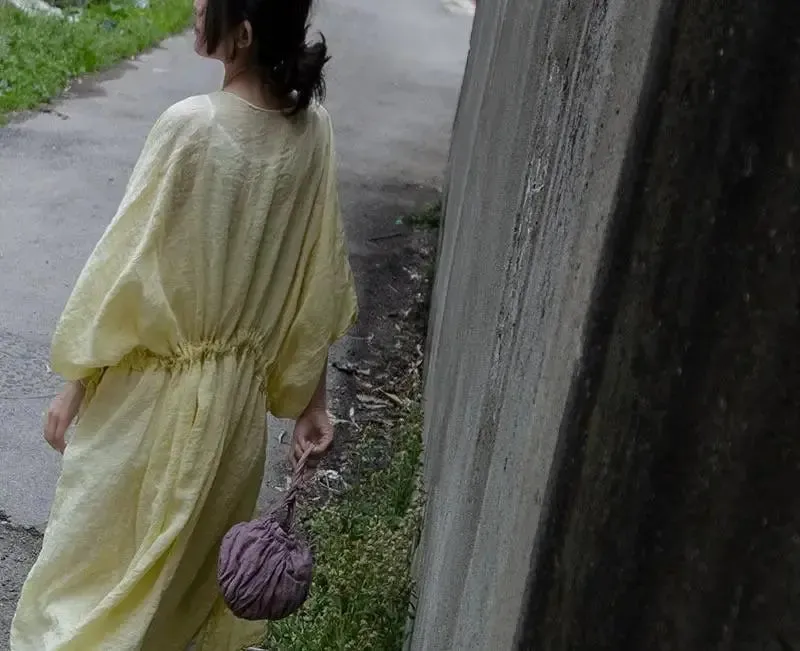 Linen Summer Dress with Asymmetrical Hem - Summer Chic