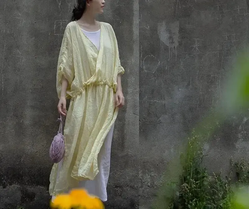 Linen Summer Dress with Asymmetrical Hem - Summer Chic