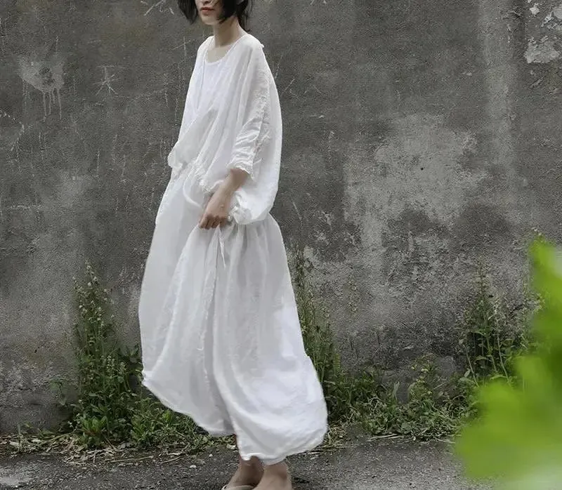 Linen Summer Dress with Asymmetrical Hem - Summer Chic