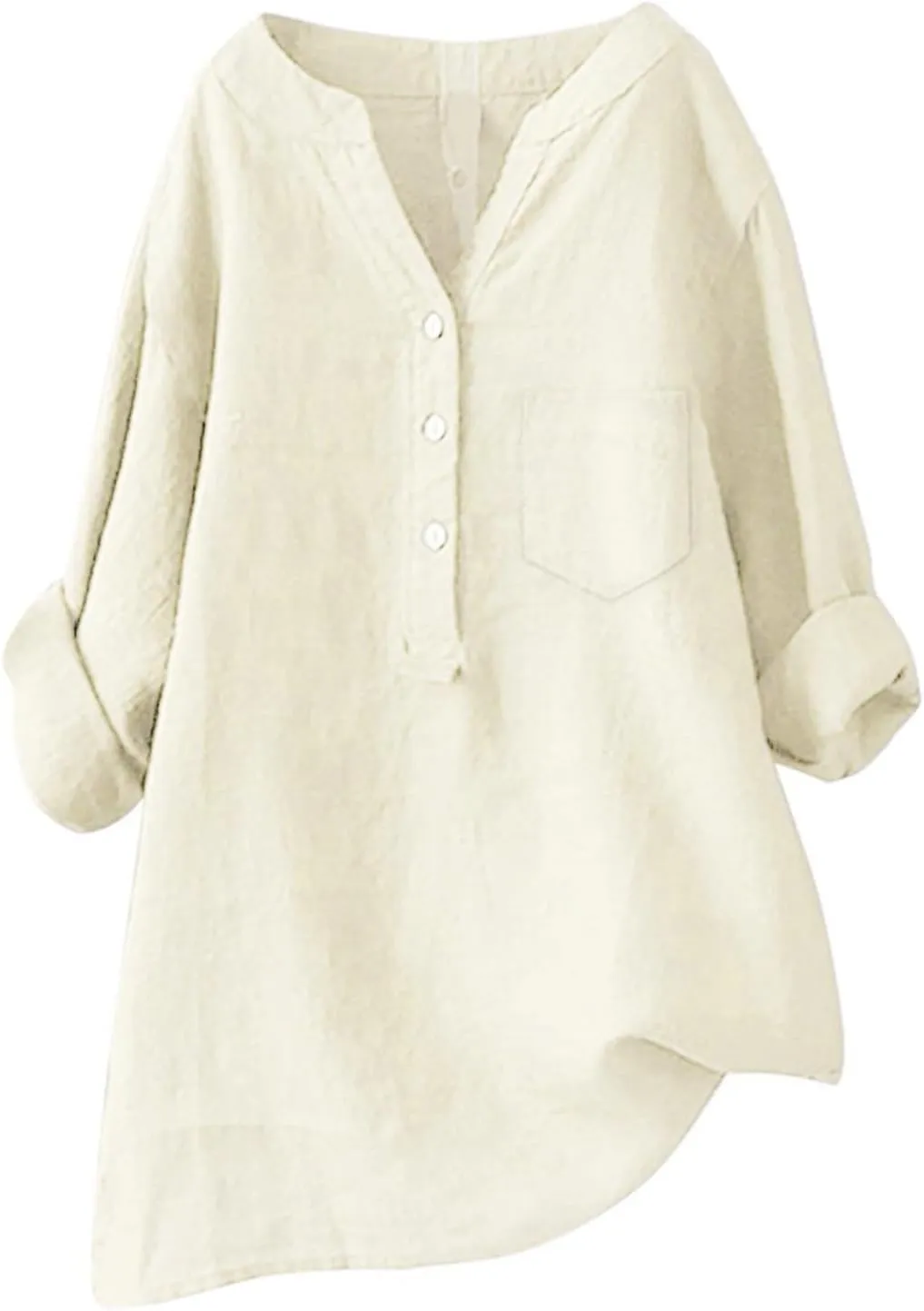 Linen Womens Clothing Lady Spring Outfits 100% Cotton Tank Tops, for Girls Female Blouses V Neck Casual Long Sleeve Tops