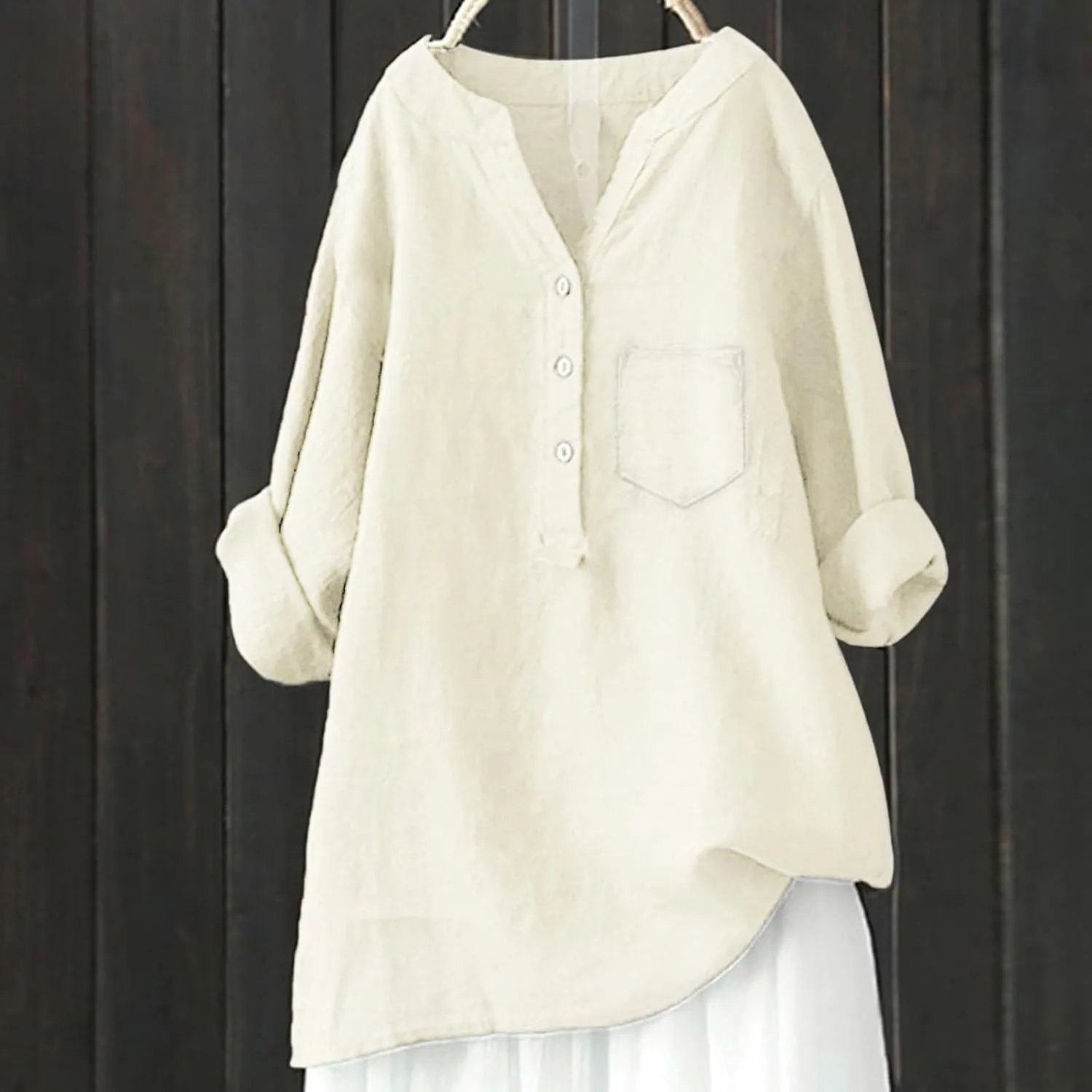 Linen Womens Clothing Lady Spring Outfits 100% Cotton Tank Tops, for Girls Female Blouses V Neck Casual Long Sleeve Tops