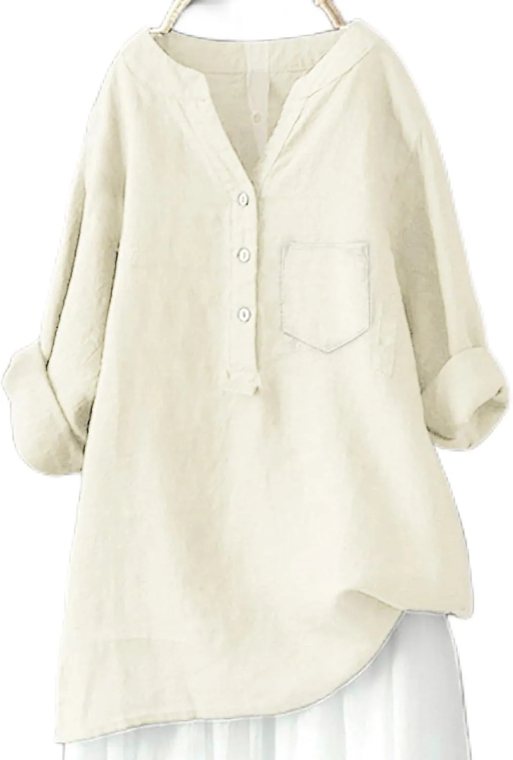 Linen Womens Clothing Lady Spring Outfits 100% Cotton Tank Tops, for Girls Female Blouses V Neck Casual Long Sleeve Tops