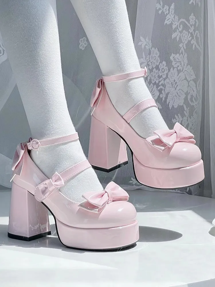 Lolita original bowknot thick heel high heels