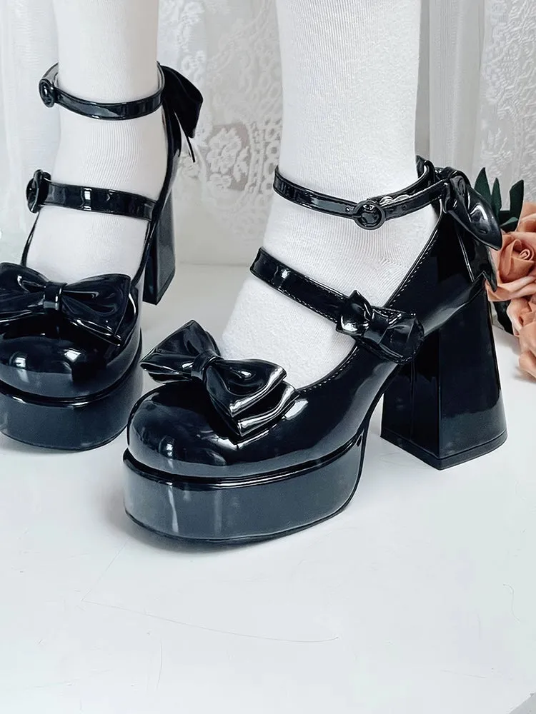 Lolita original bowknot thick heel high heels