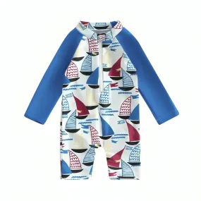 Long Sleeve Sailboat Zipper Baby Swimsuit
