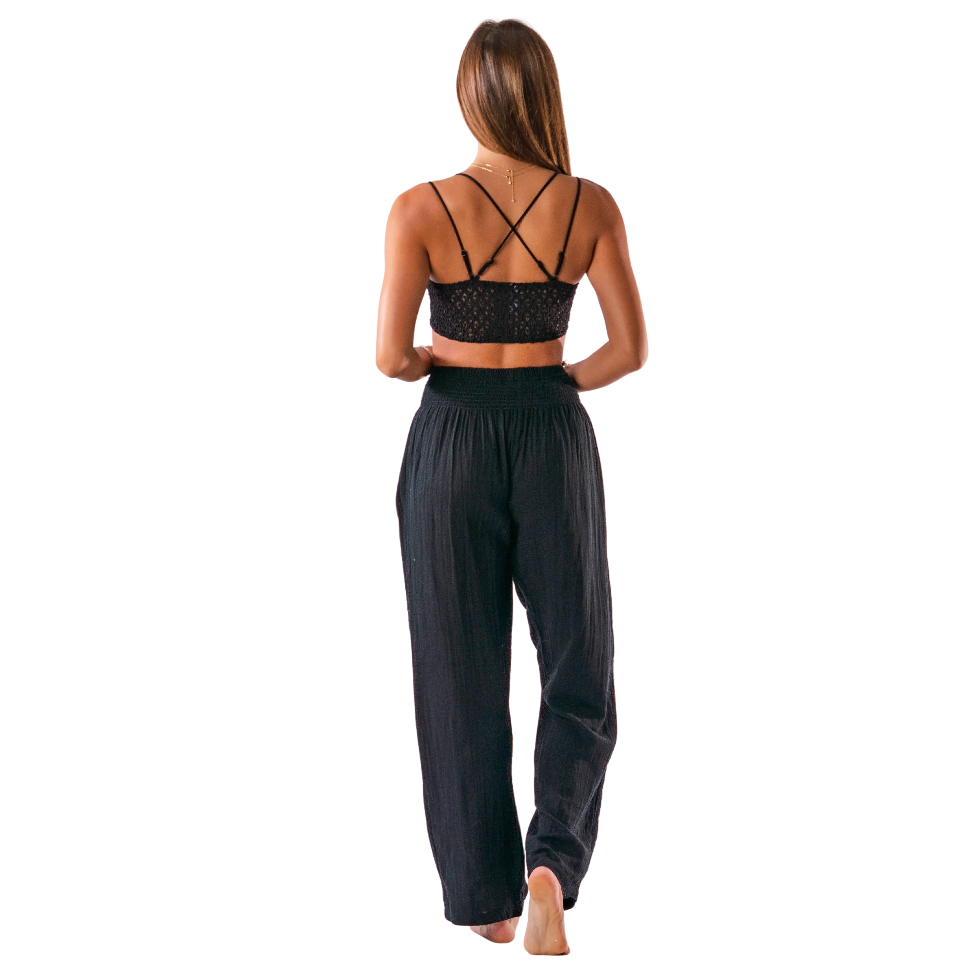 Lotus and Luna Wide Leg Cotton Pants - Black