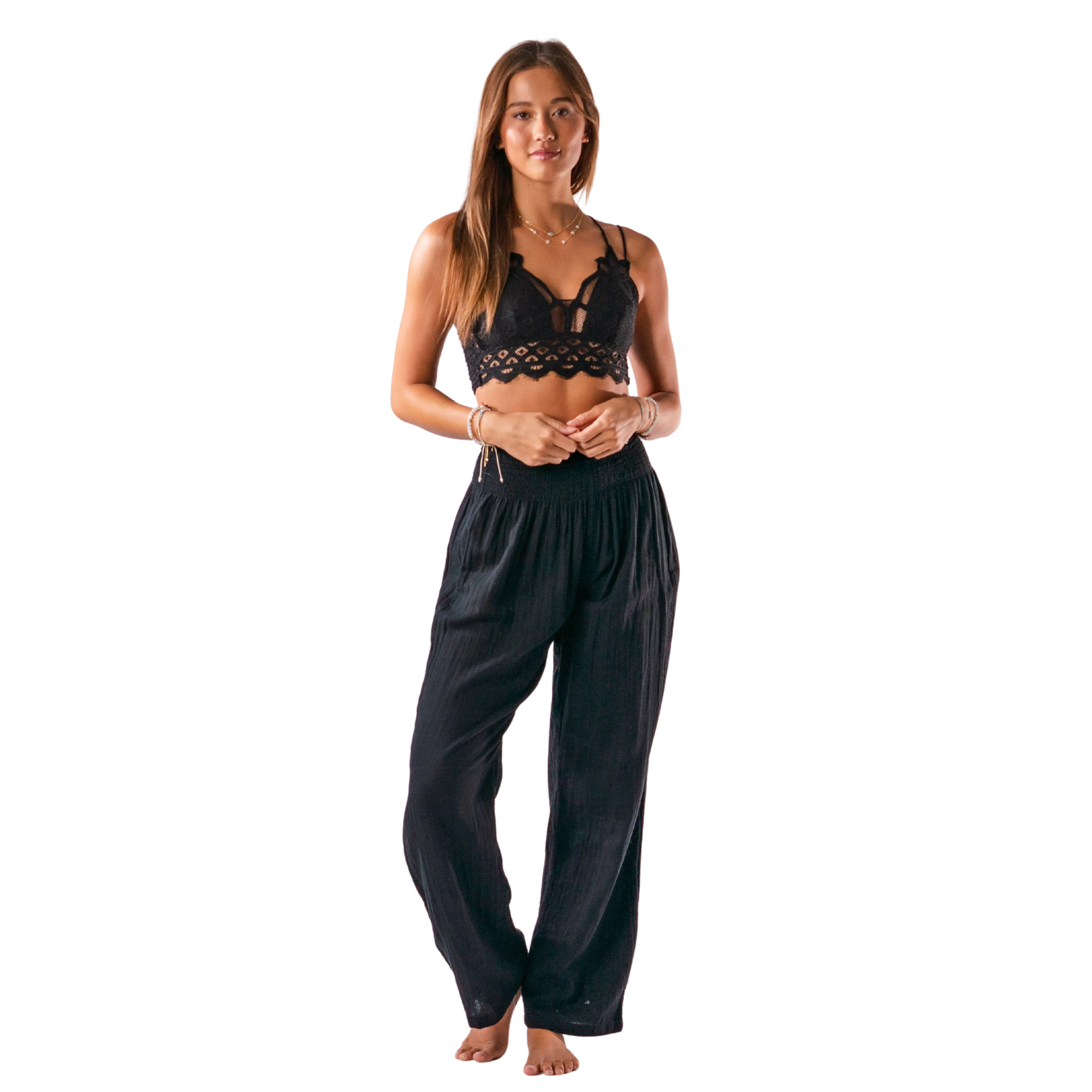 Lotus and Luna Wide Leg Cotton Pants - Black