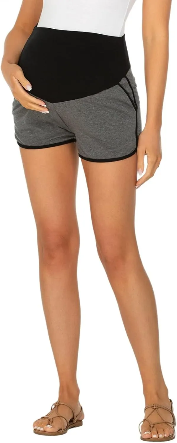 Love2Mi Maternity Shorts Lounge Sports Yoga Over Belly Workout Stretchy Pregnancy Shorts with Pockets