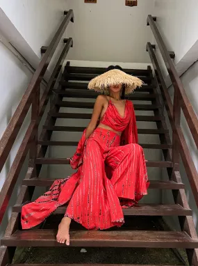 Manee Tie Dye Kimono Robe - Red